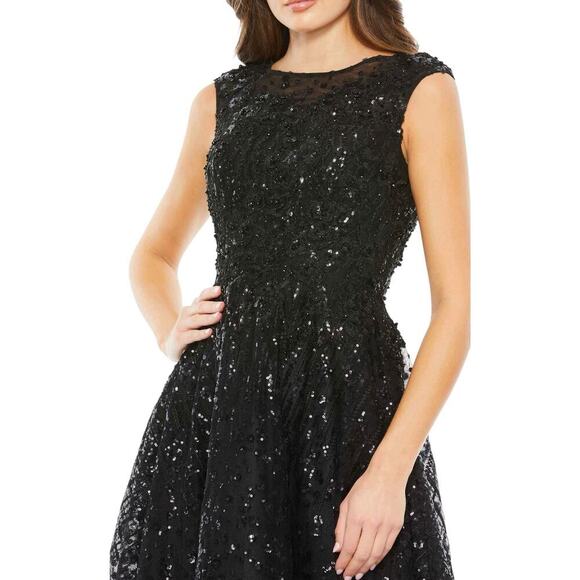 Mac Duggal A20398 Black Floral Embroidered‎ Sequin Midi Dress Size 8 $498 - Picture 3 of 7